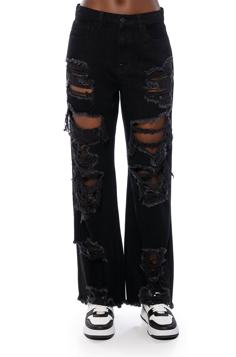 ELLA BELLA HIGH RISE WIDE LEG DISTRESSED JEANS