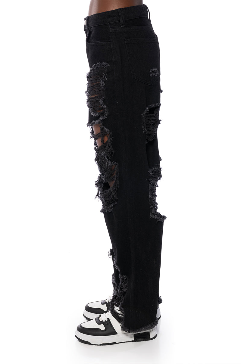 ELLA BELLA HIGH RISE WIDE LEG DISTRESSED JEANS