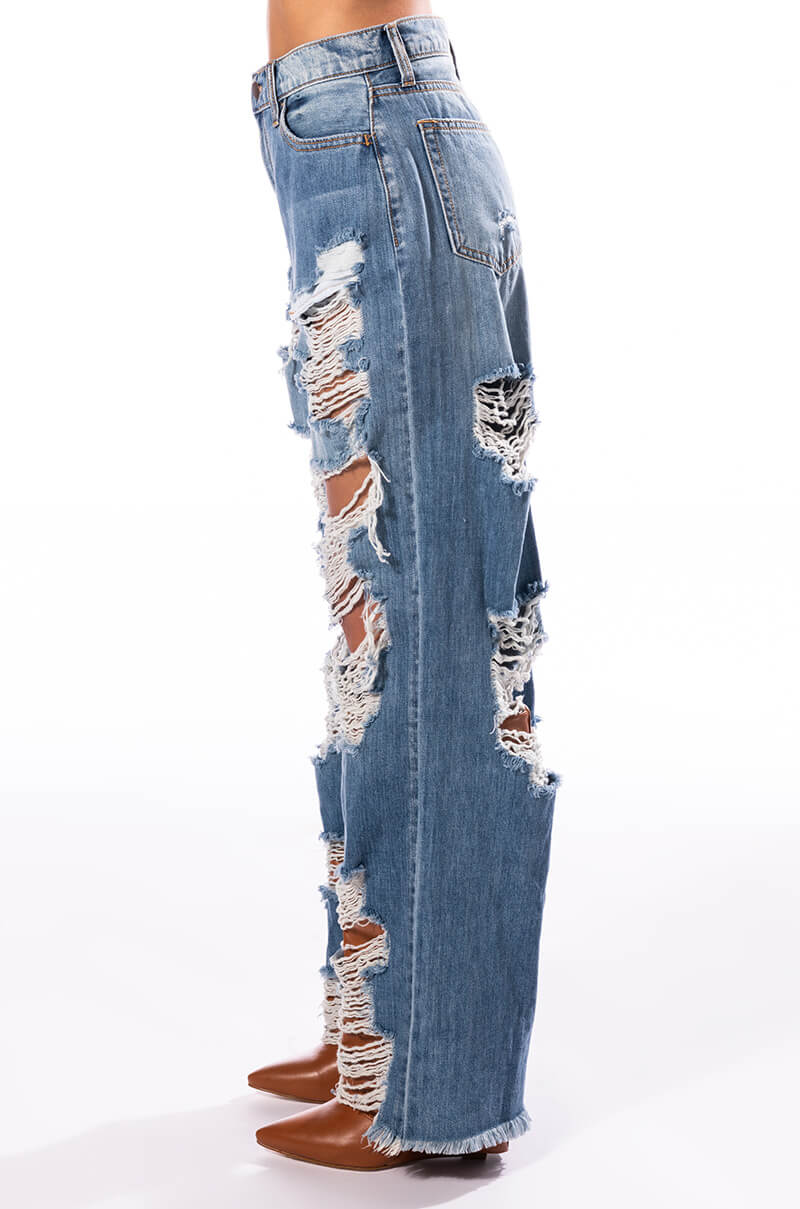 ELLA BELLA HIGH RISE WIDE LEG DISTRESSED JEANS