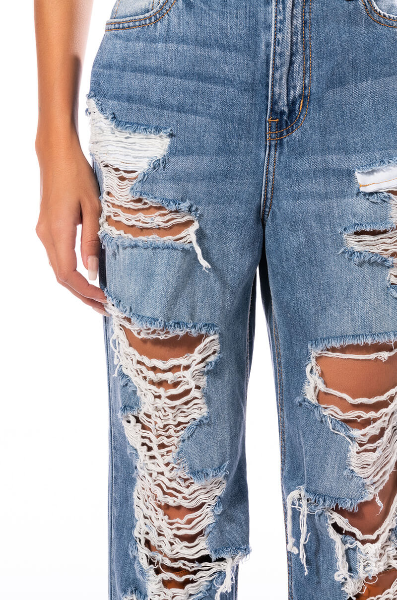 ELLA BELLA HIGH RISE WIDE LEG DISTRESSED JEANS