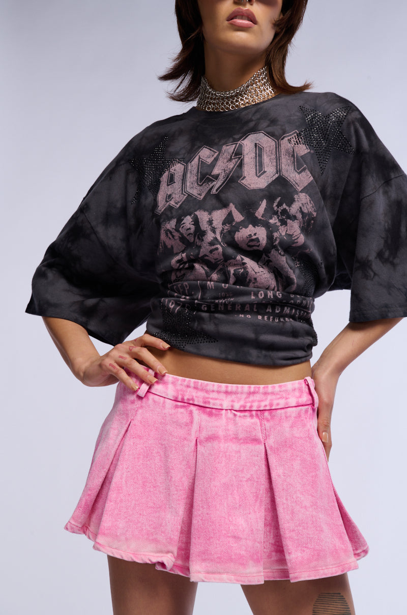 ELLA PLEATED DENIM MINI SKIRT IN PINK