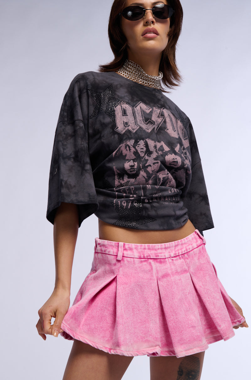 ELLA PLEATED DENIM MINI SKIRT IN PINK