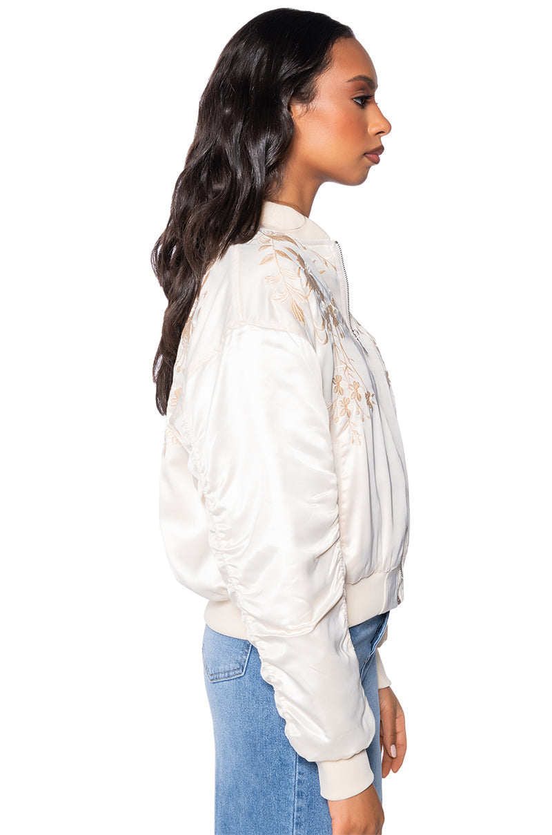 EMBROIDERED MONOTONE OVERSIZE BOMBER