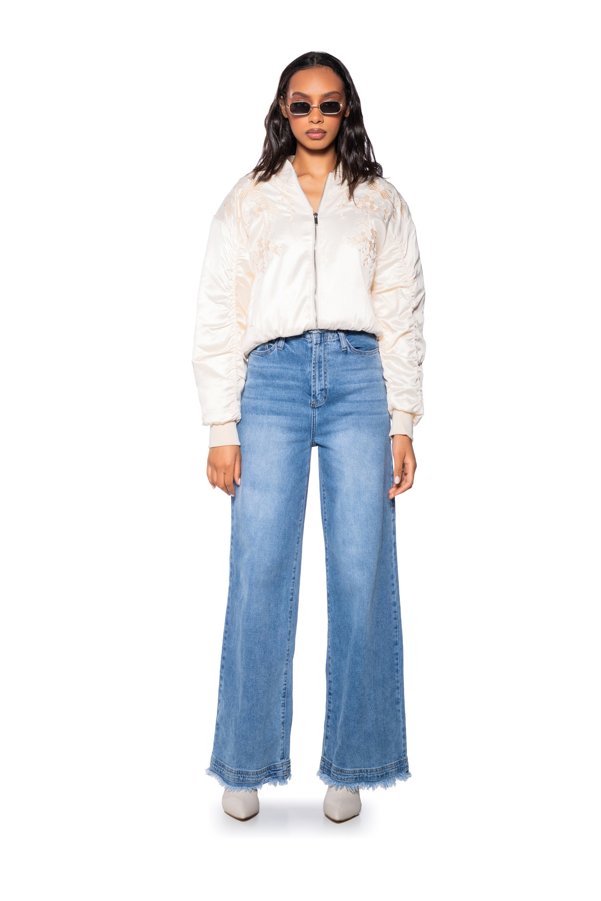 EMBROIDERED MONOTONE OVERSIZE BOMBER