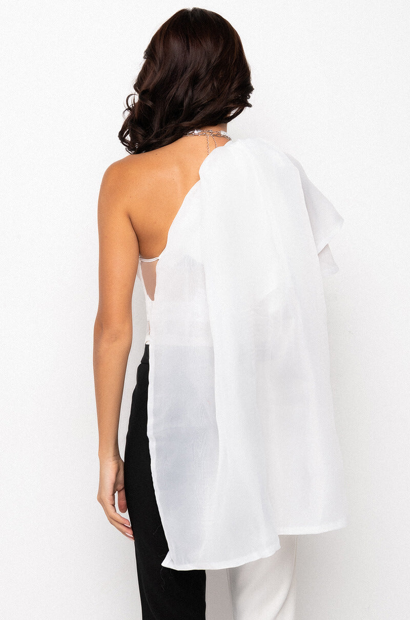 ENCORE ONE SHOULDER MESH PANEL CORSET