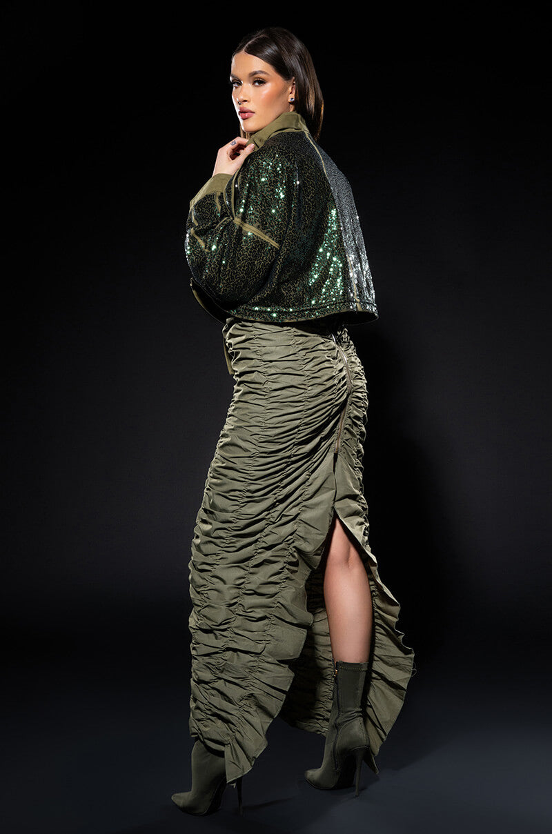 ENCORE SCRUNCHED SLIT MAXI SKIRT