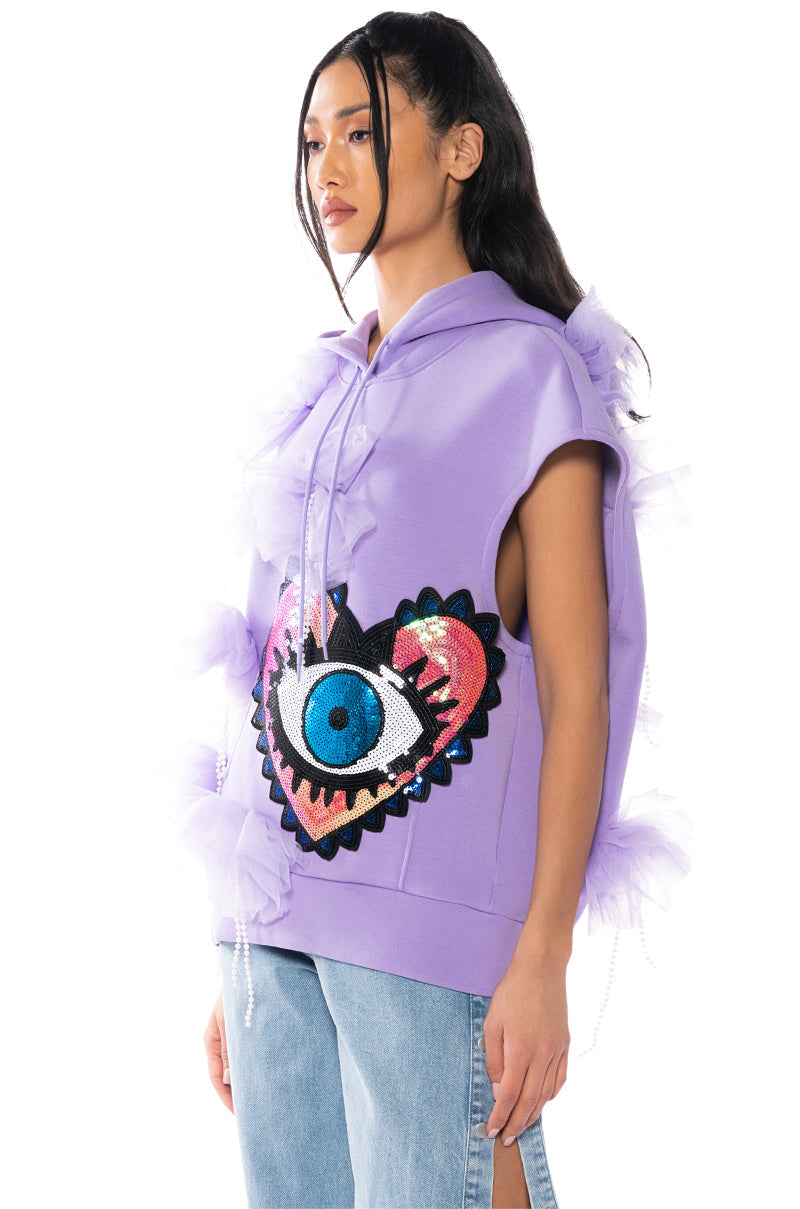ENERGY EMBELLISHED SLEEVELESS SWEATSHIRT