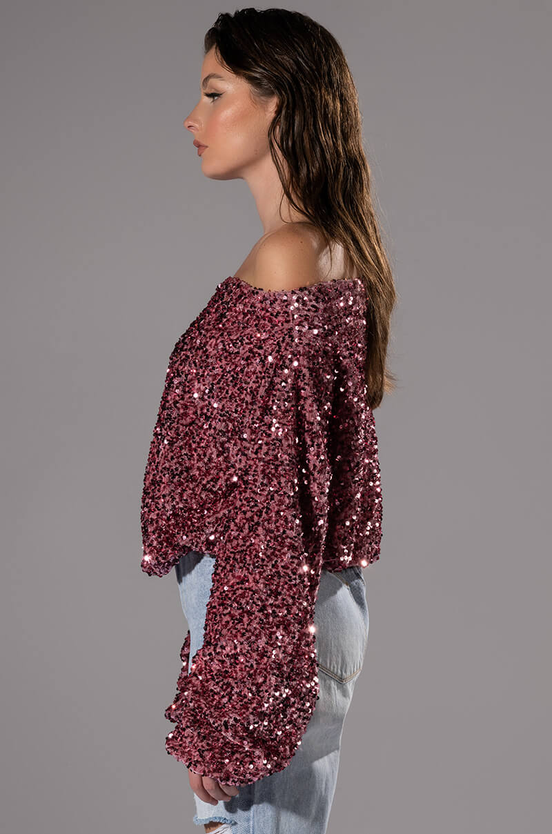 ENERGY OFF THE SHOULDER VELVET SEQUIN SWEATSHIRT