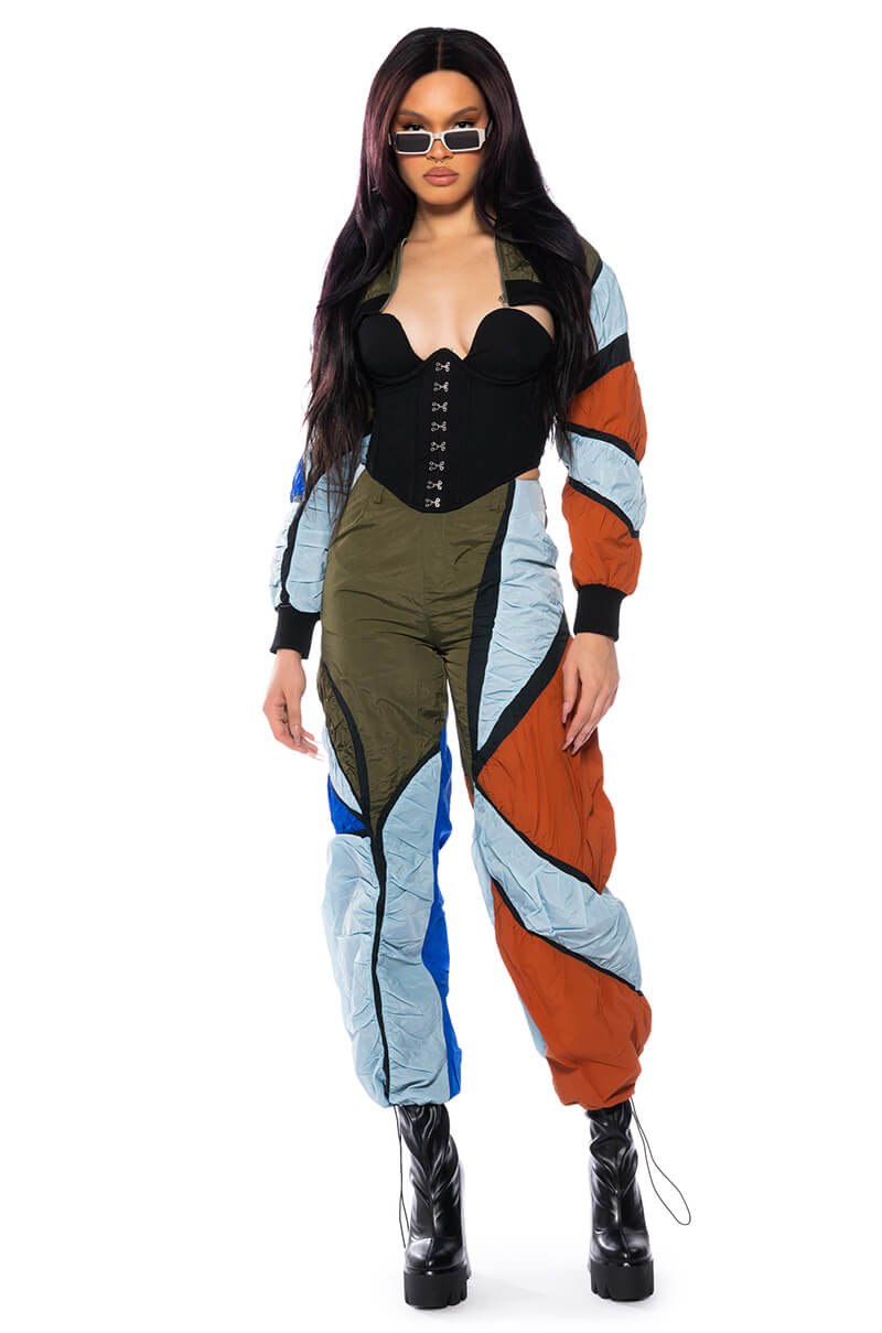 ENJOY THE RIDE MULTI COLORED CROP BOMBER
