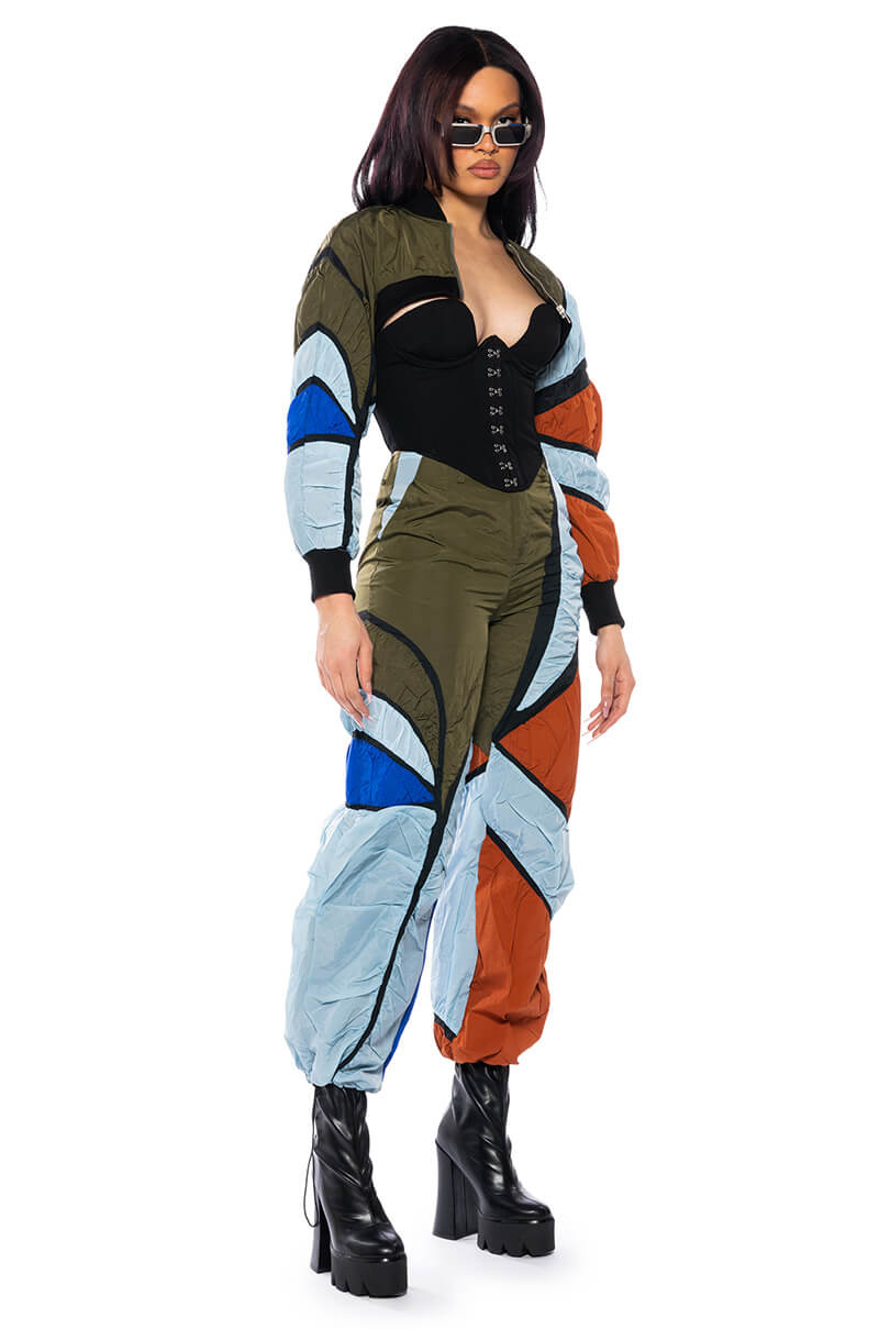 ENJOY THE RIDE MULTI COLORED CROP BOMBER