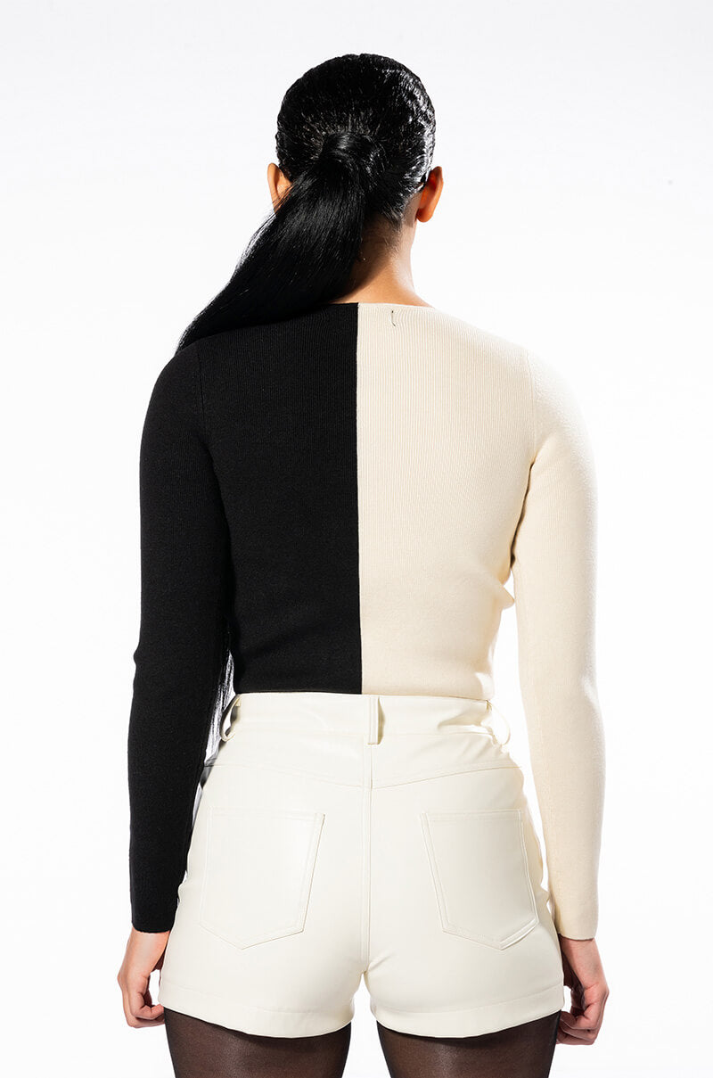 ENVY ME COLORBLOCKED TIE FRONT SWEATER