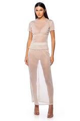 ESTELLE MOCK NECK LETTUCE HEM MESH TOP