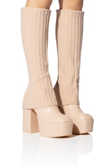 LEILA KNIT FOLD OVER CHUNKY BOOT IN NUDE