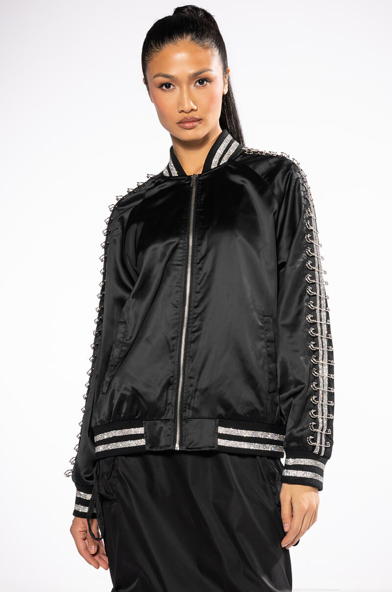 EXPENSIVE TASTE PIN DETAIL BOMBER