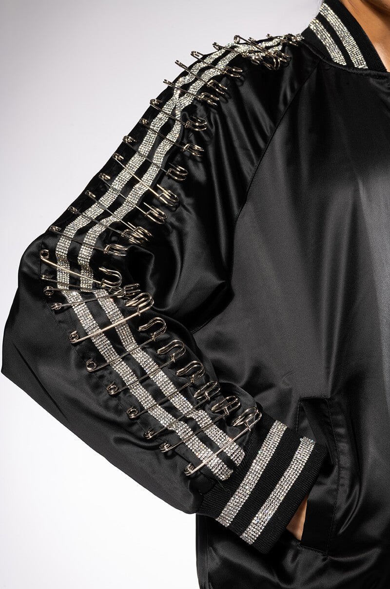EXPENSIVE TASTE PIN DETAIL BOMBER