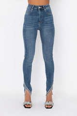 EXTREME STRETCH HIGH RISE SKINNY JEANS RHINESTONE