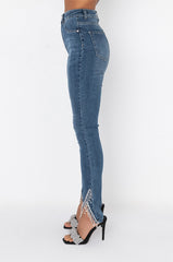 EXTREME STRETCH HIGH RISE SKINNY JEANS RHINESTONE
