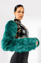 EYE OF THE BEHOLDER FAUX FUR LONG SLEEVE CROP TOP