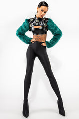 EYE OF THE BEHOLDER FAUX FUR LONG SLEEVE CROP TOP