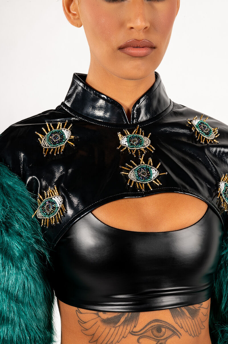EYE OF THE BEHOLDER FAUX FUR LONG SLEEVE CROP TOP