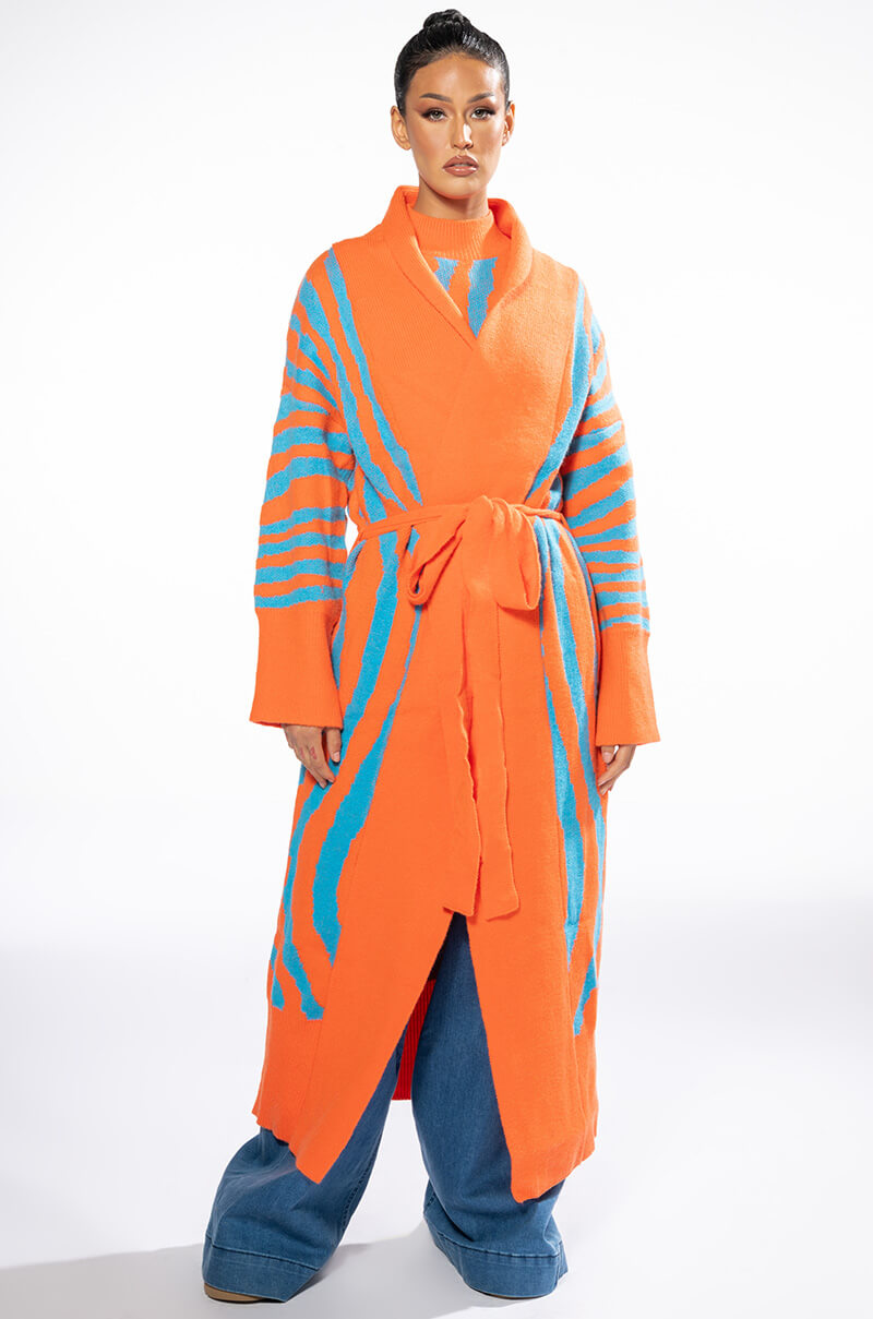 EYE OF THE TIGER LONG TIE CARDIGAN