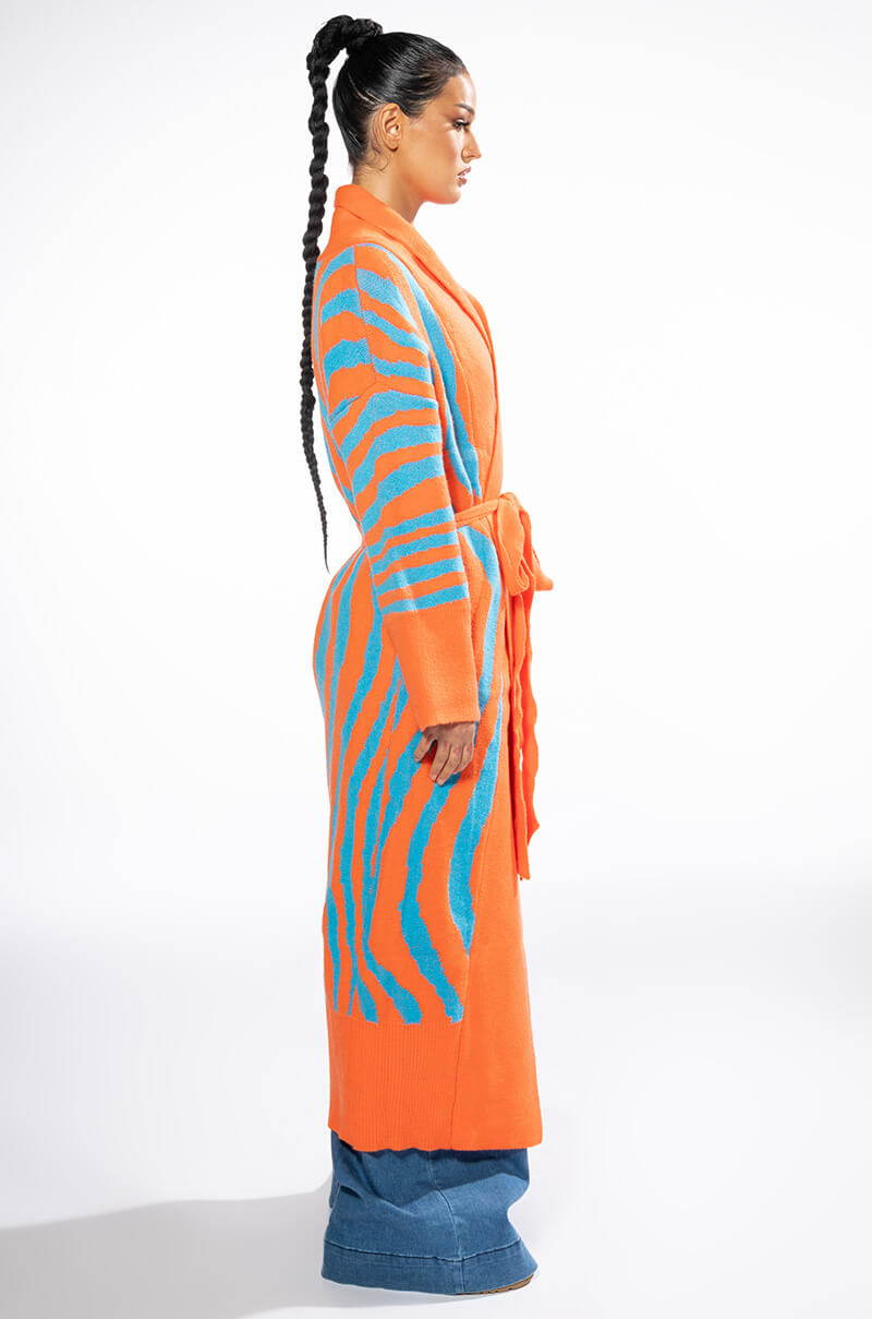 EYE OF THE TIGER LONG TIE CARDIGAN