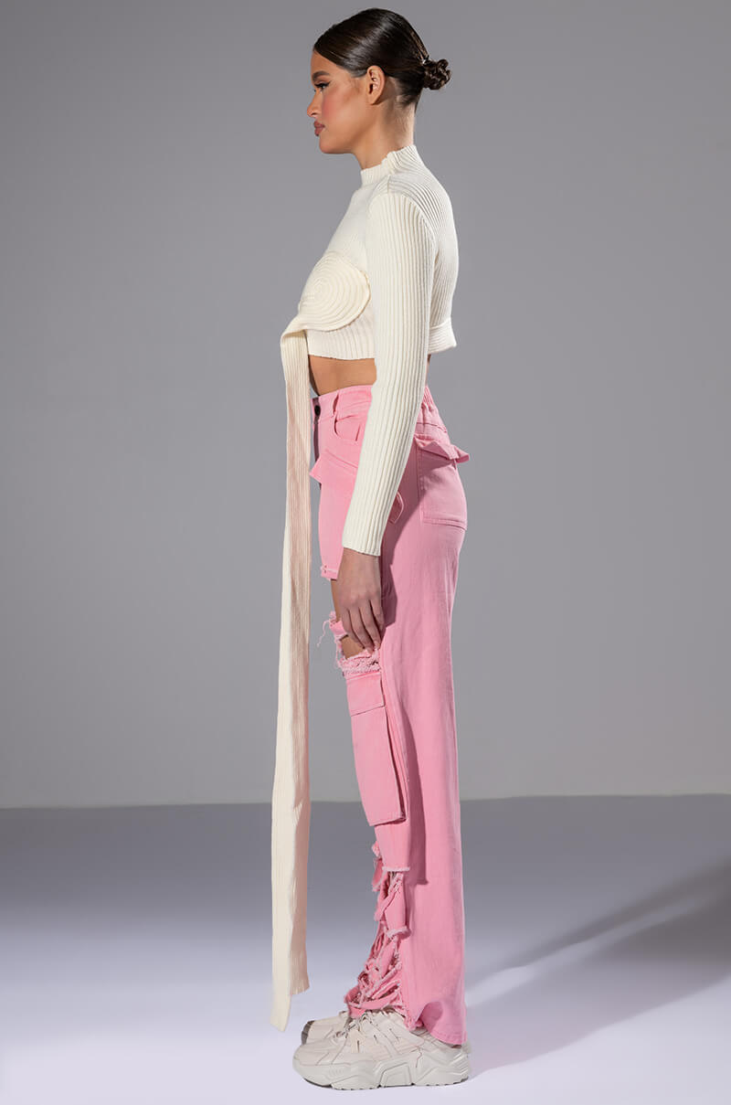 EYES UP HERE WRAP DETAIL LONG SLEEVE SWEATER