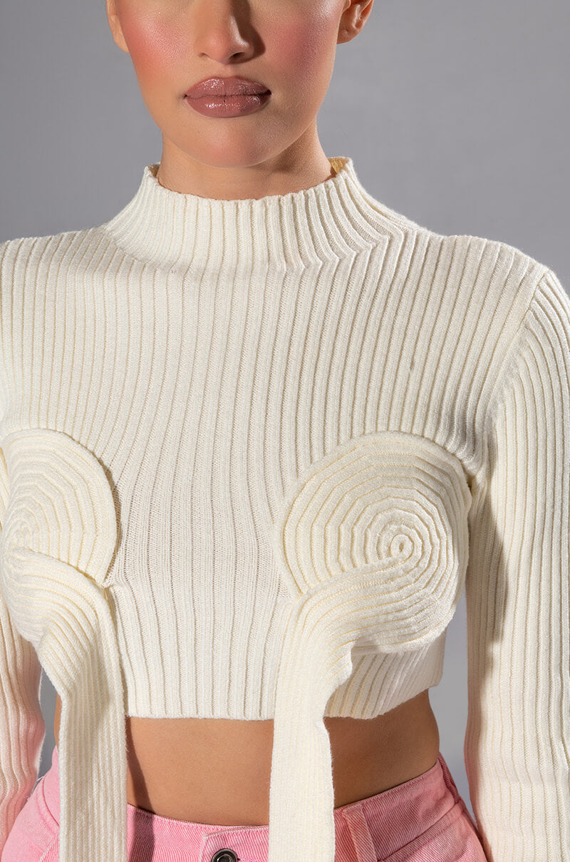 EYES UP HERE WRAP DETAIL LONG SLEEVE SWEATER