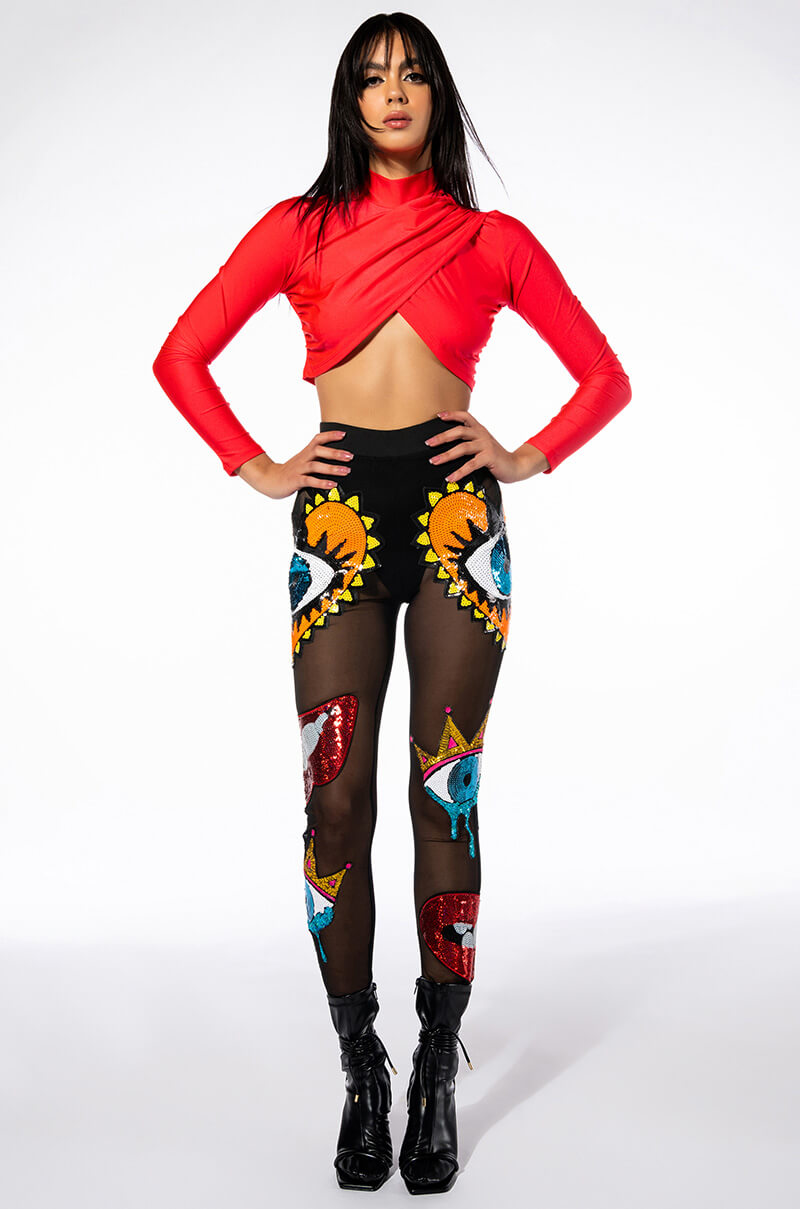 EYES WIDE SHUT SEQUIN MESH LEGGING