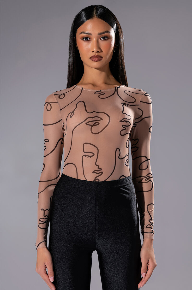 FACE TO FACE LONG SLEEVE MESH BODYSUIT