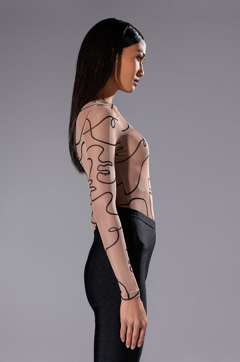 FACE TO FACE LONG SLEEVE MESH BODYSUIT