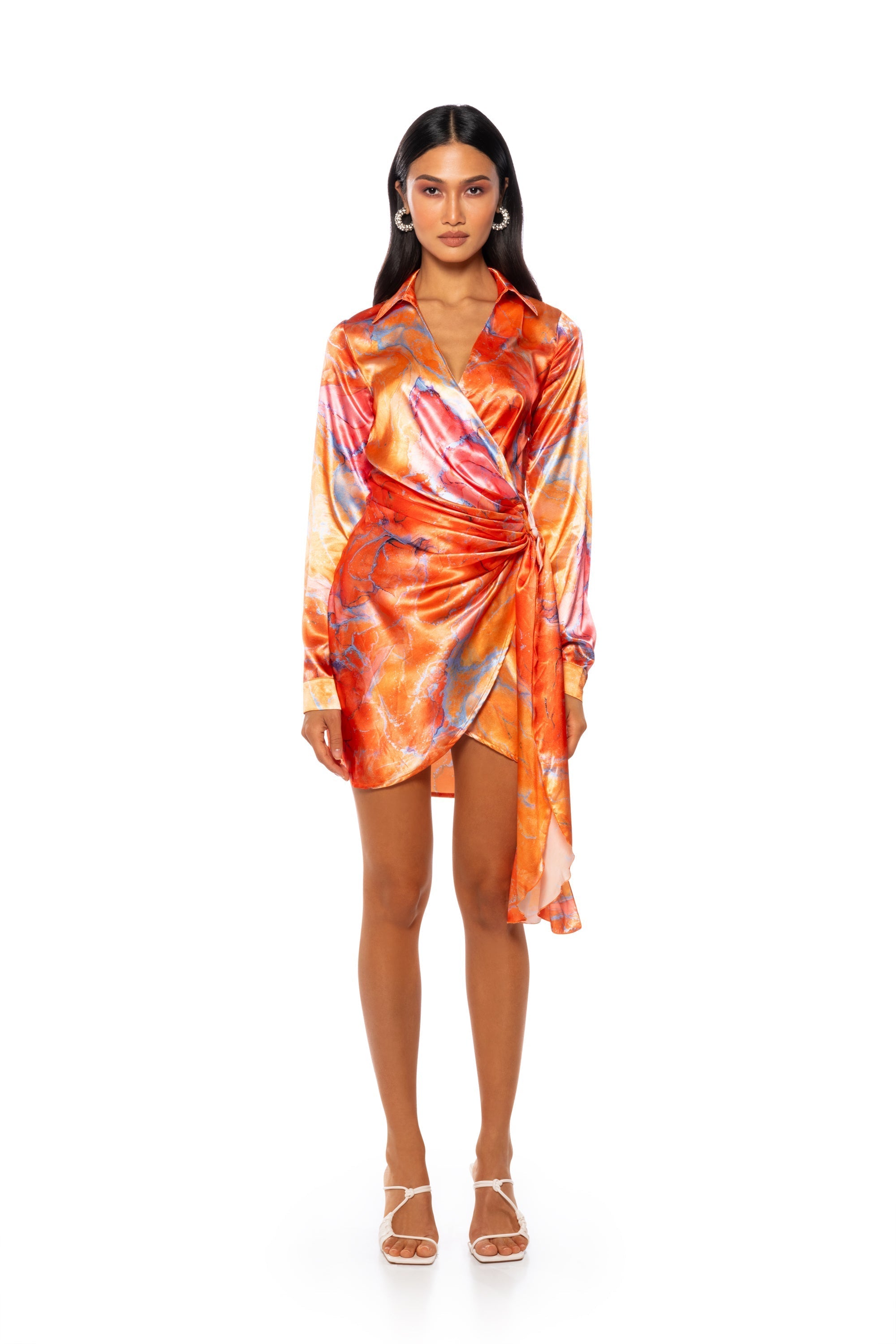FALL FOR ME WRAP MINI DRESS IN ORANGE