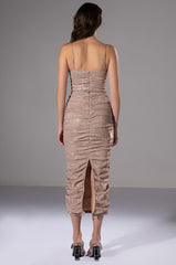 FALLING STAR SHIMMER RUCHED MIDI DRESS