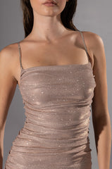 FALLING STAR SHIMMER RUCHED MIDI DRESS