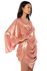 FANTASY DRAPED METALLIC MINI DRESS IN PINK