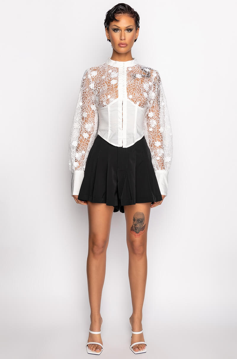 FANTASY LONG SLEEVE MOCK NECK LACE BLOUSE