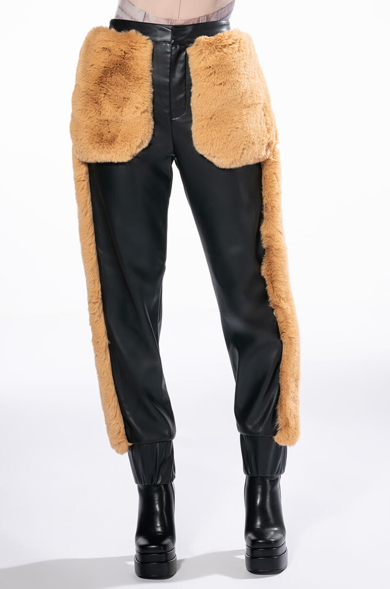 FASHION AND COZY FAUX LEATHER WITH FUR JOGGERS