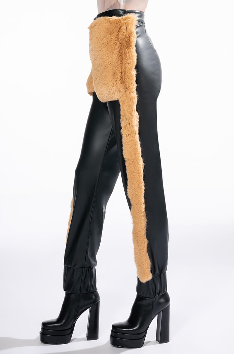 FASHION AND COZY FAUX LEATHER WITH FUR JOGGERS