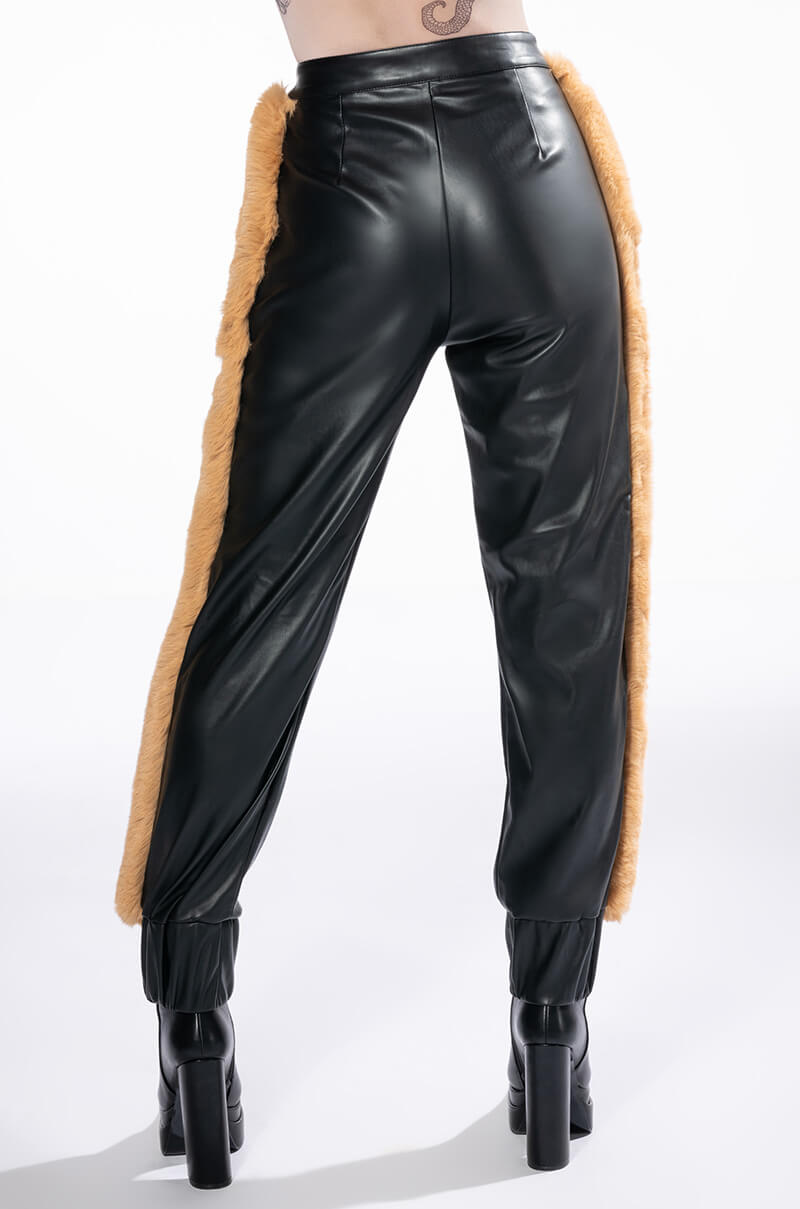 FASHION AND COZY FAUX LEATHER WITH FUR JOGGERS
