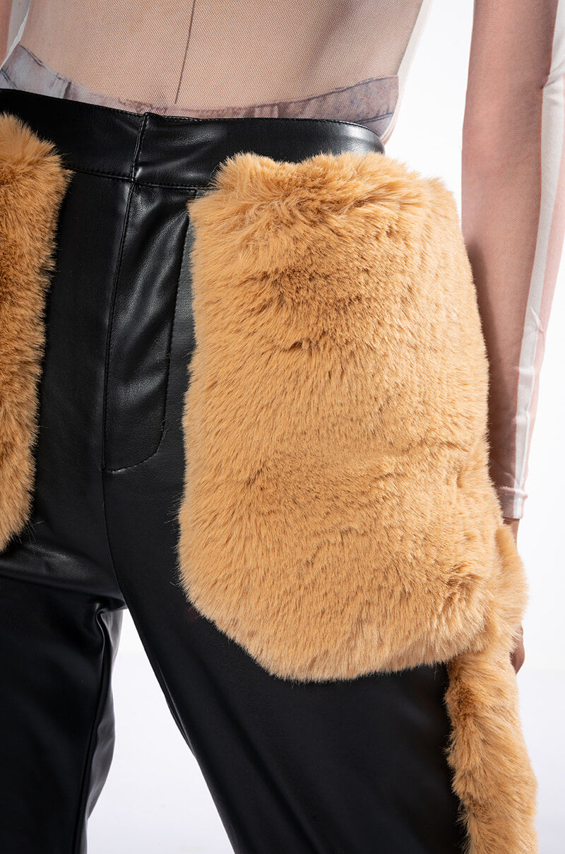 FASHION AND COZY FAUX LEATHER WITH FUR JOGGERS