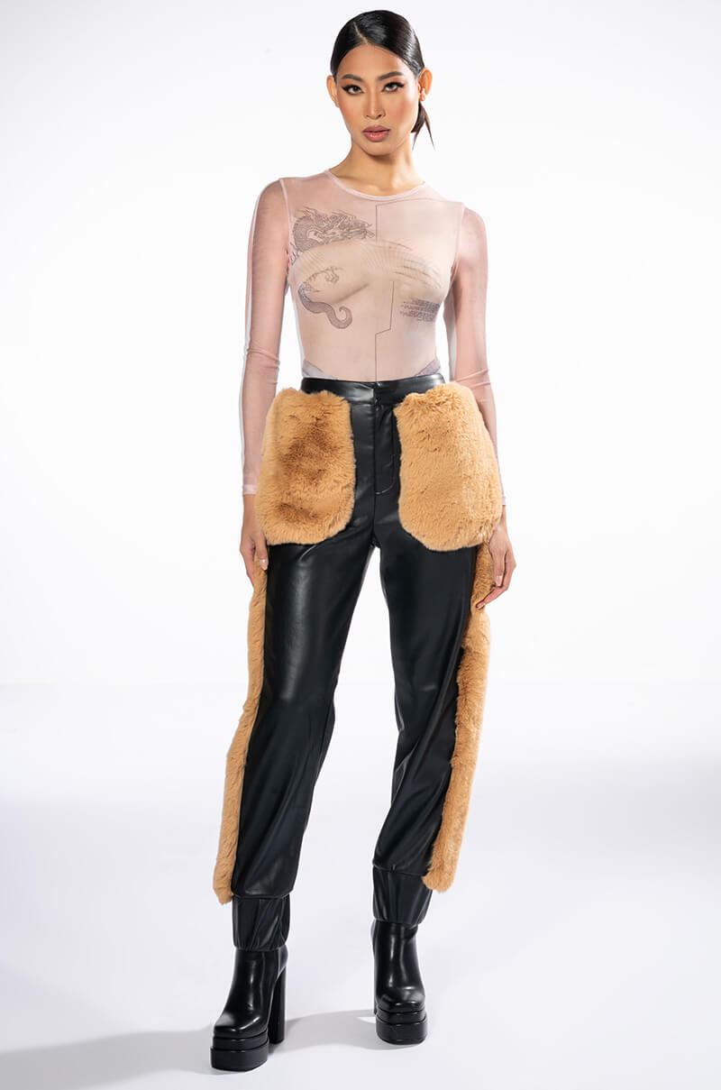 FASHION AND COZY FAUX LEATHER WITH FUR JOGGERS