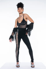 FASHIONABLY LATE RHINESTONE MESH BODYSUIT