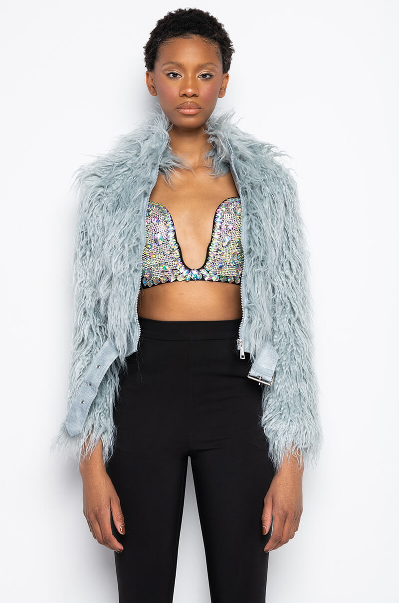 FAUX MOHAIR BOMBER JACKET