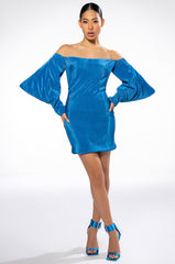 FAYE OFF THE SHOULDER PLEATED MINI DRESS