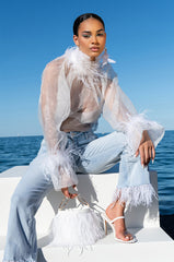 FEATHERS ALL OVER CROP HIGH WAIST JEANS