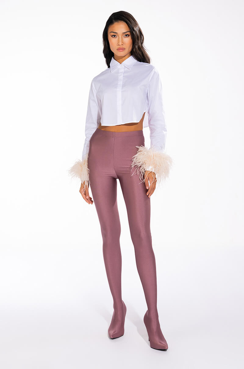 FEATHERS ON MY MIND CROPPED POPLIN SHIRT WITH FEATHERS