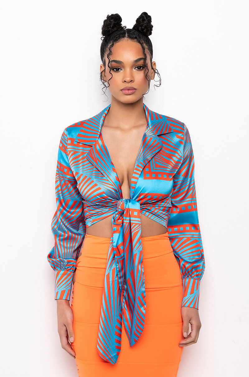 FEELING CHEEKY SATIN WRAP FRONT BLOUSE