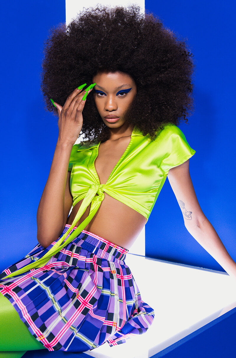 FEELING IT TIE FRONT SHORT SLEEVE SATIN BLOUSE