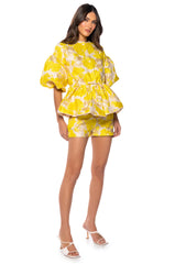 FIELD OF ROSES SHORT SLEEVE BROCADE BLOUSE
