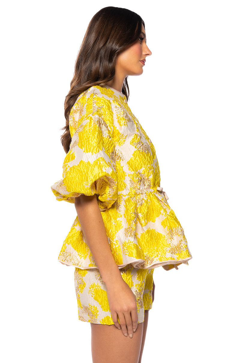 FIELD OF ROSES SHORT SLEEVE BROCADE BLOUSE